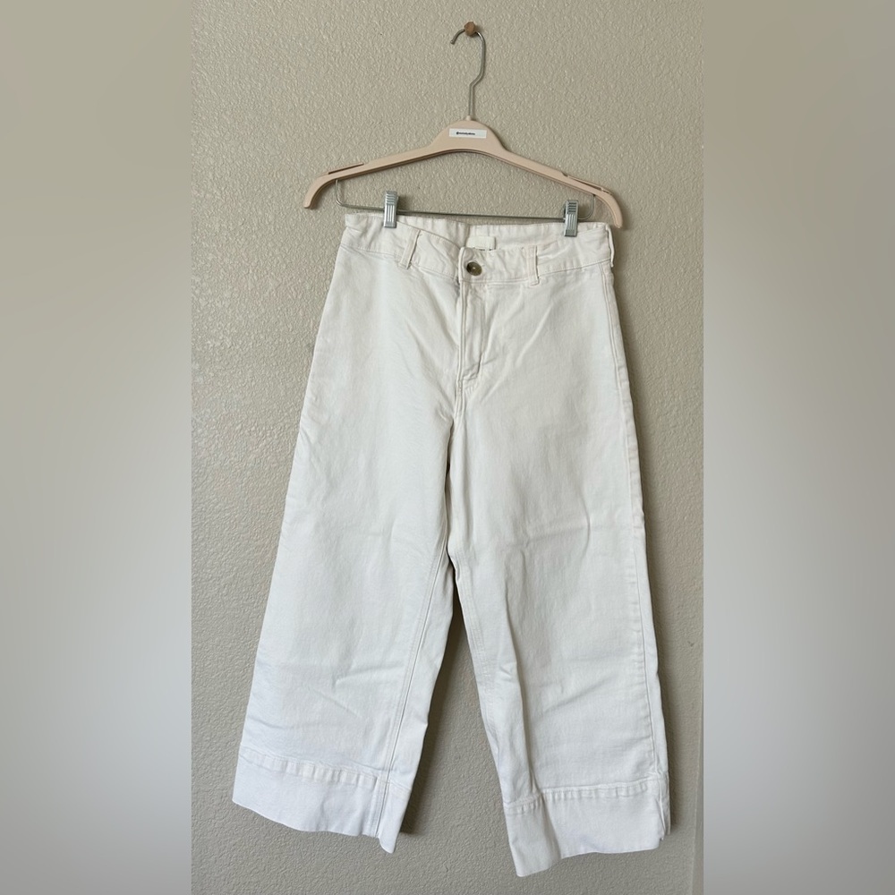 H&M White Cropped Wide Leg Jeans